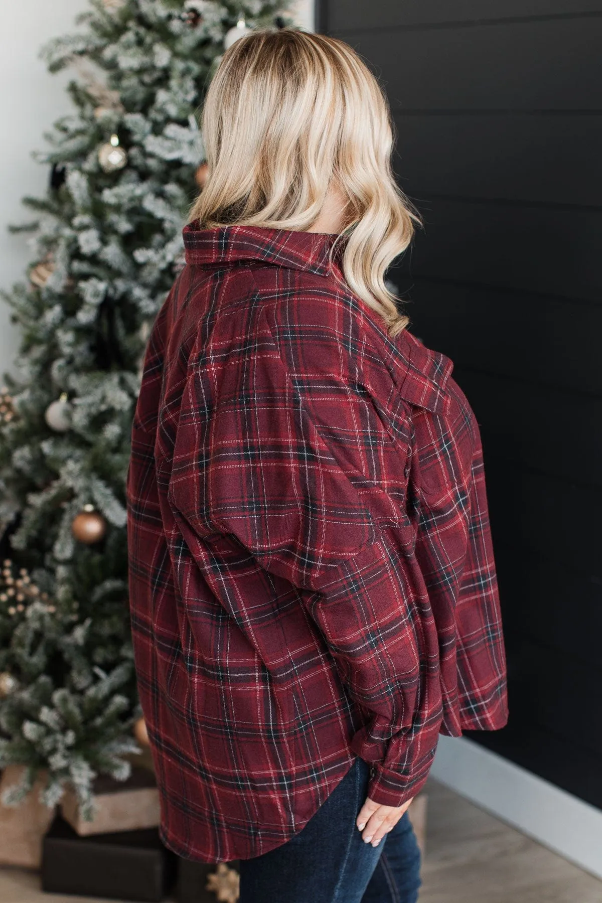 Fit For Adventure Plaid Button Top- Burgundy
