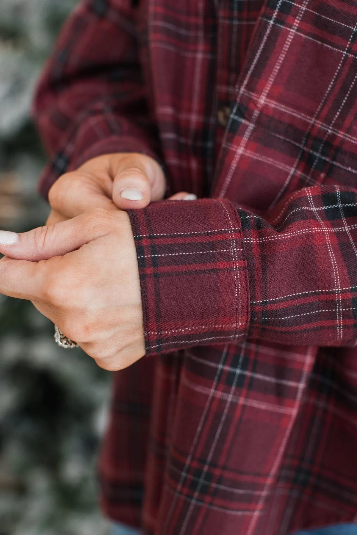 Fit For Adventure Plaid Button Top- Burgundy