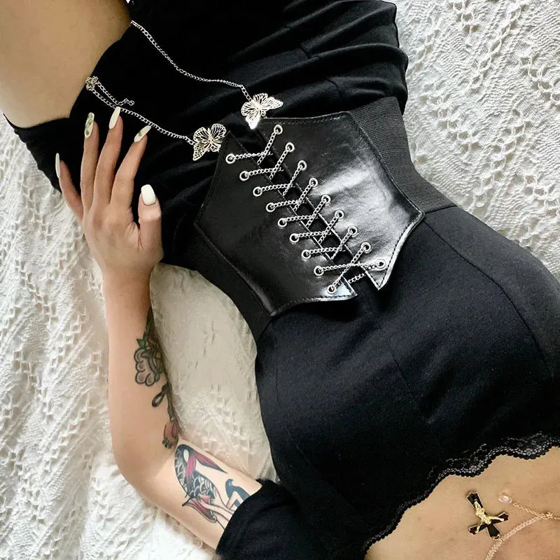 Floral Pattern Corset Wide PU Leather Slimming Body Belt