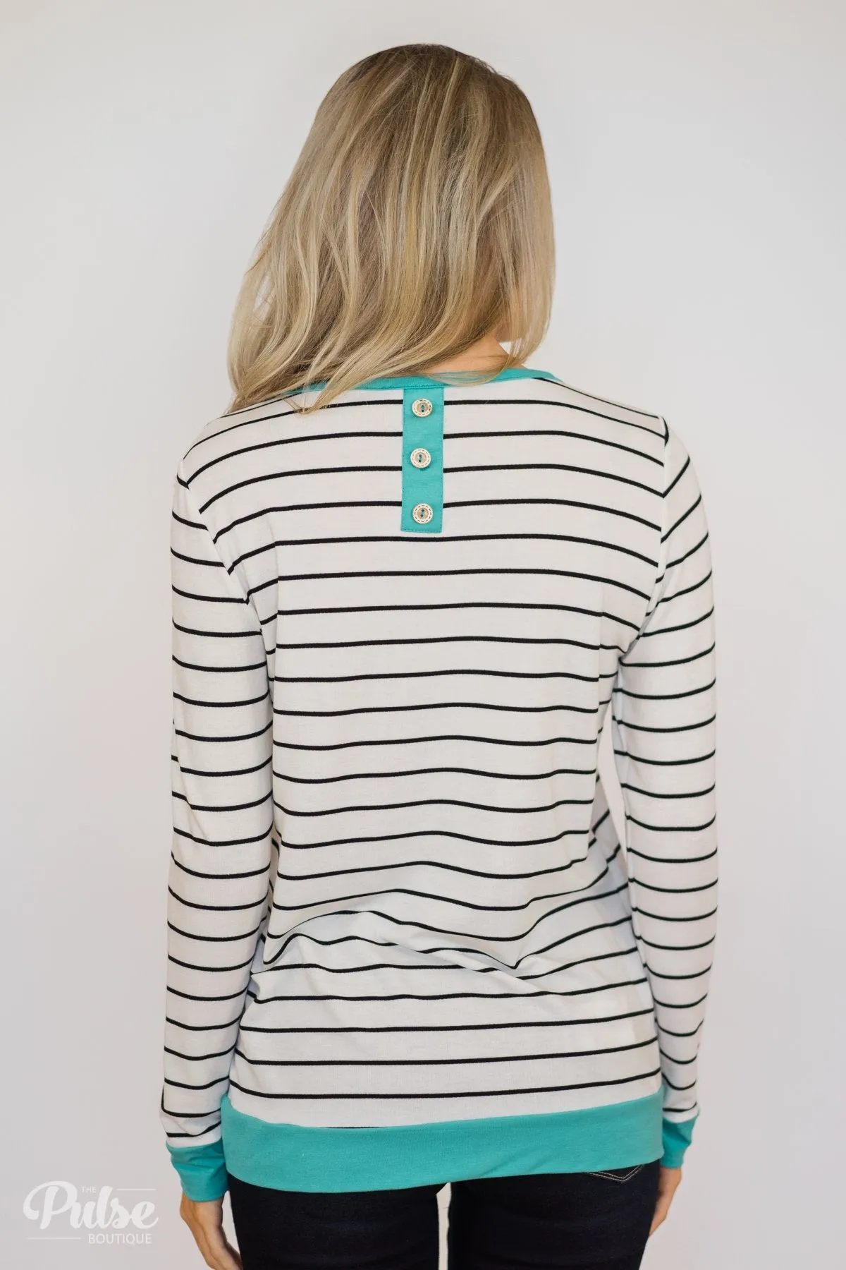 Follow the Beat Striped Top- Turquoise Blue
