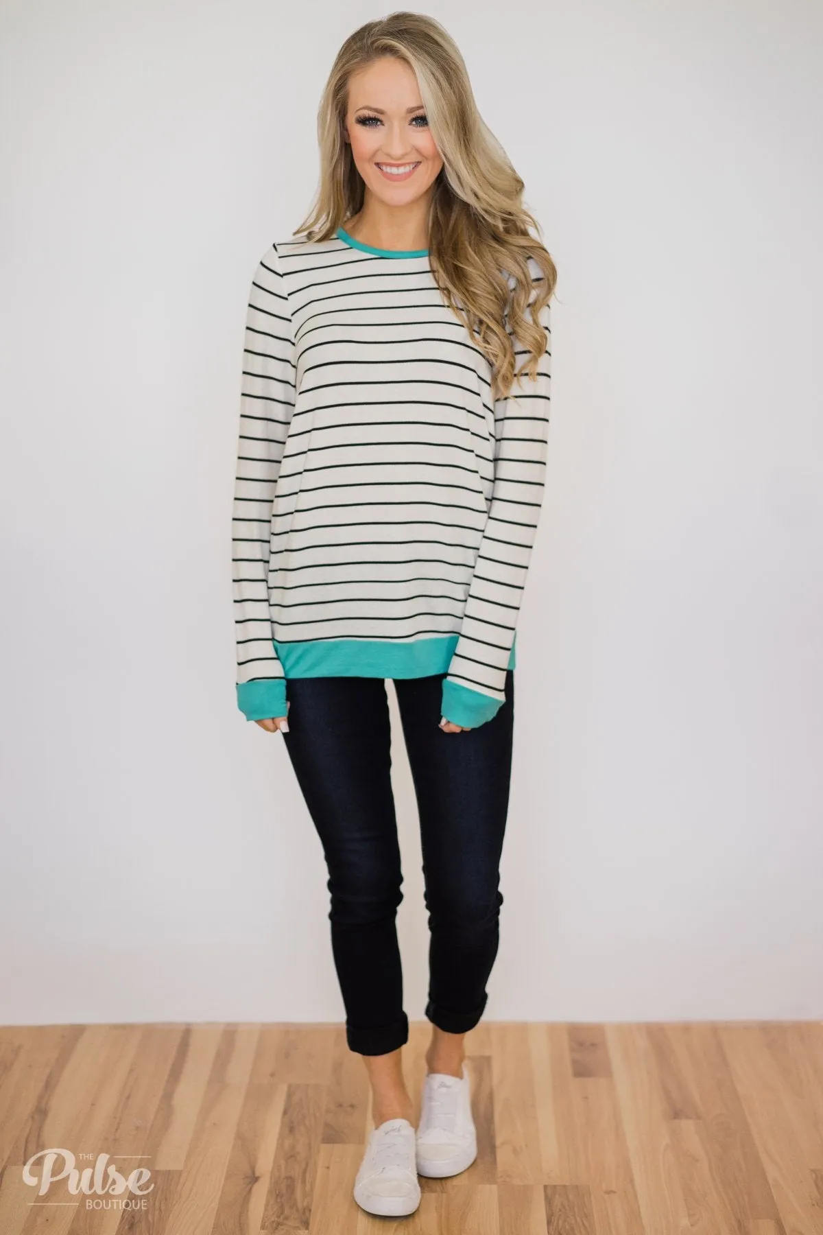 Follow the Beat Striped Top- Turquoise Blue
