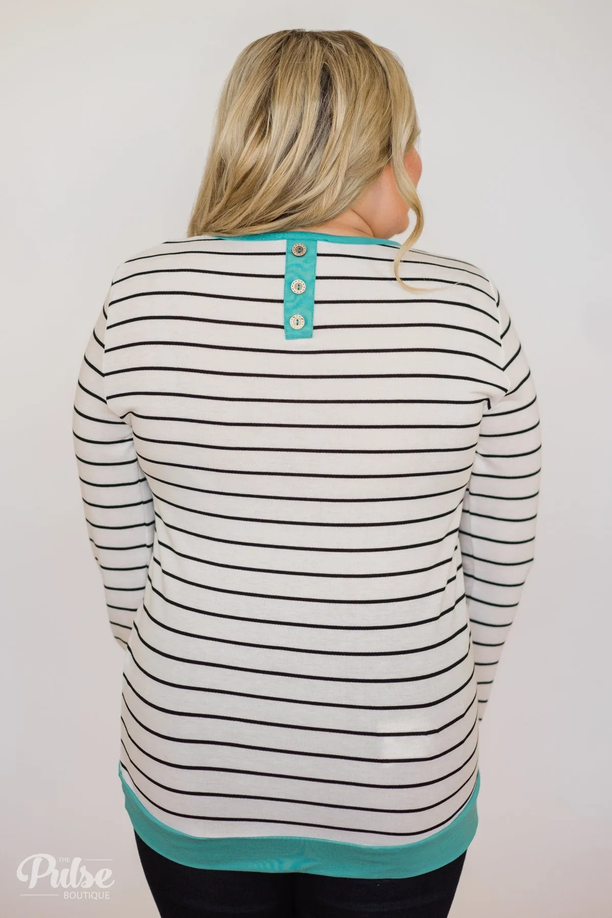 Follow the Beat Striped Top- Turquoise Blue