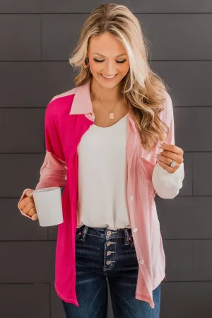 Found My Forever Color Block Button Top- Ivory & Pink
