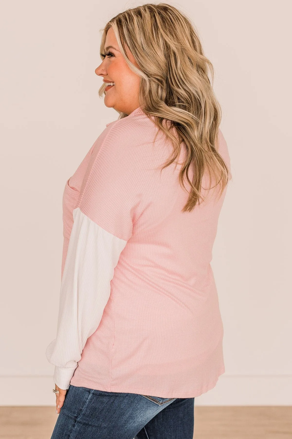 Found My Forever Color Block Button Top- Ivory & Pink