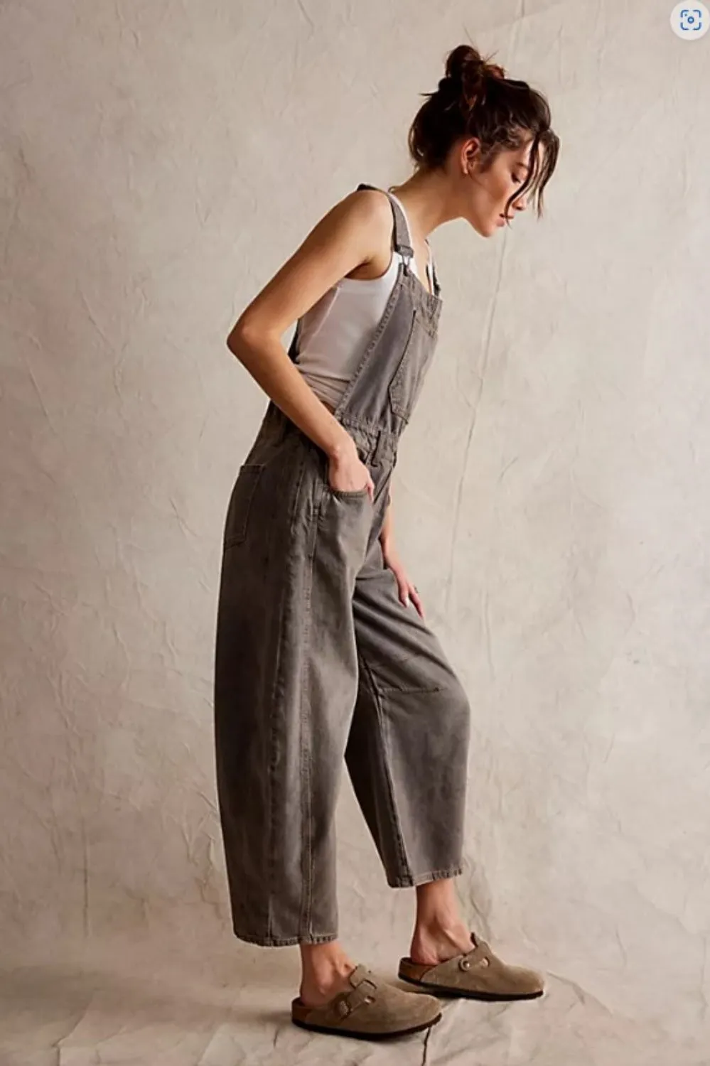 FREE PEOPLE GOOD LUCK OVERALL ARCHIVE GREY