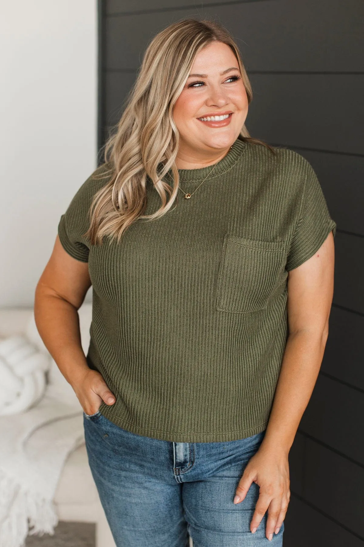 From The Beginning Knit Top- Olive
