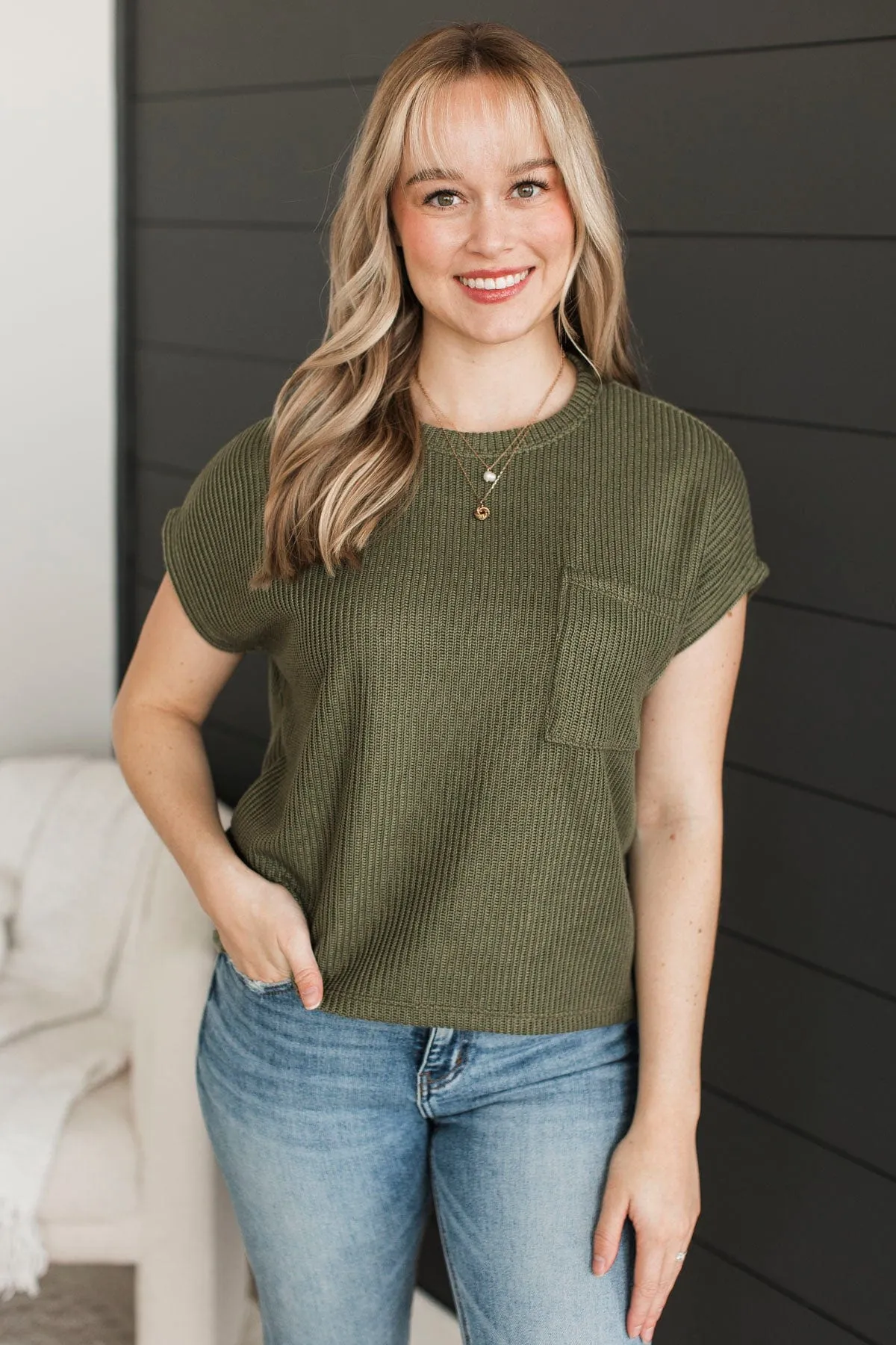 From The Beginning Knit Top- Olive