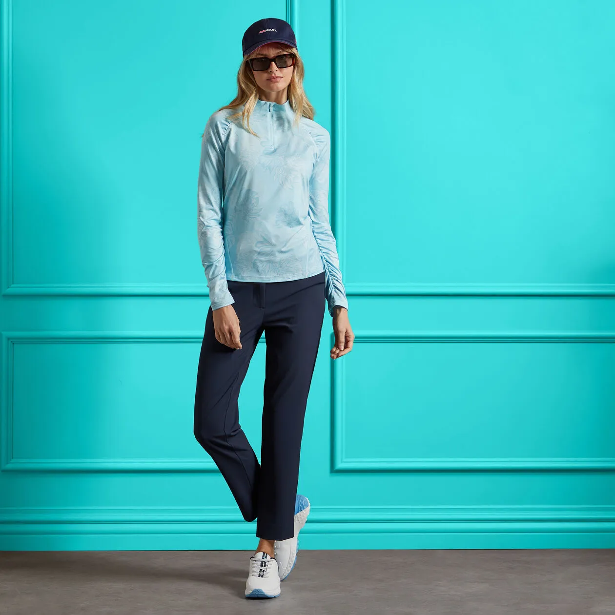 G/Fore Stretch Performance Twill Mid Raise Womens Straight Trouser - Twilight