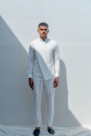 Gitano - Off-White Embroidered Nehru Jacket with Kurta Set