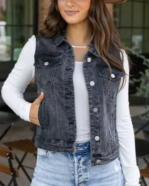 Grace & Lace RePurposed Denim Vest - Washed Black