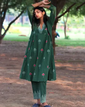 Green Handprinted Pure Cotton Kurti Set Of 2-Slow