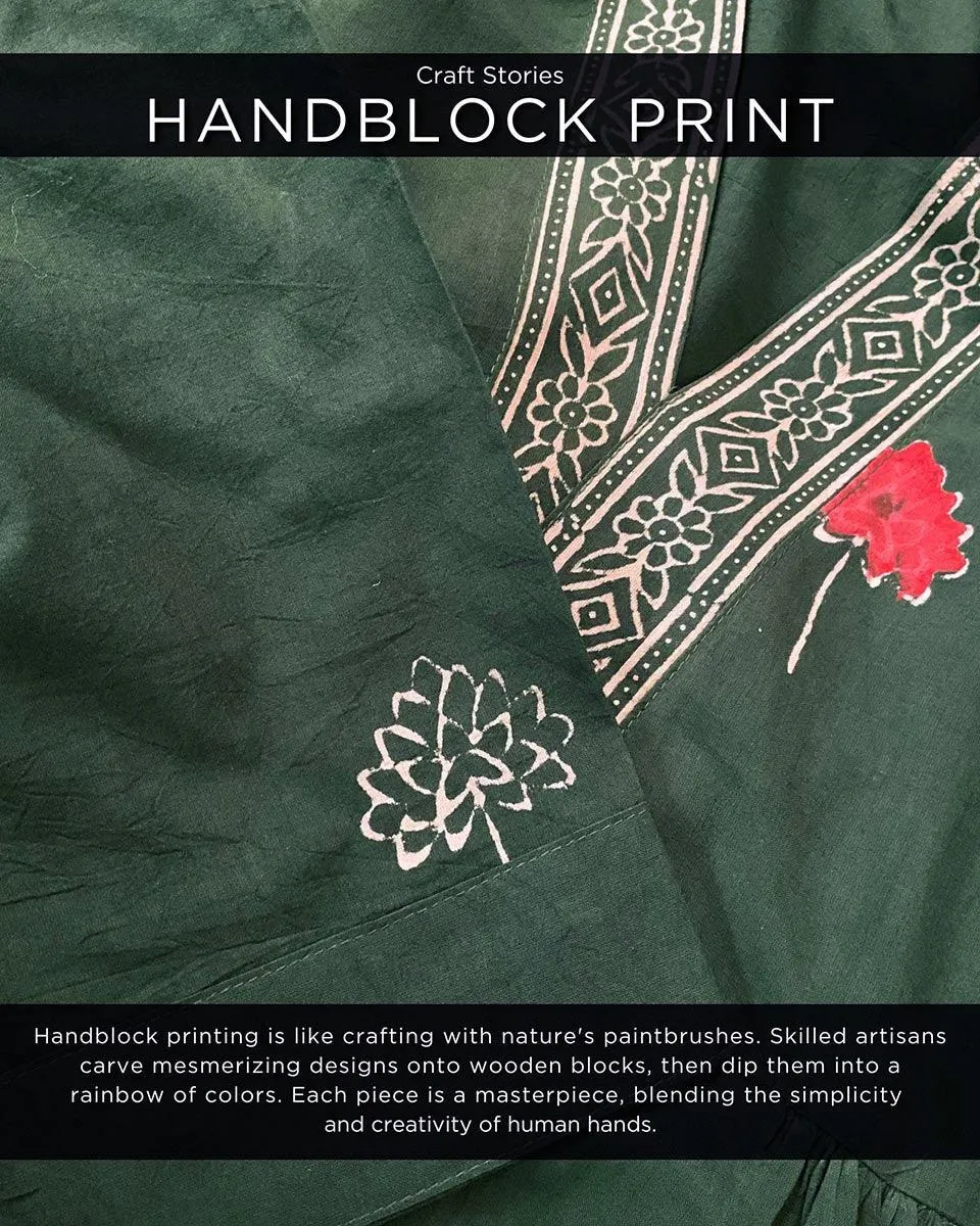 Green Handprinted Pure Cotton Kurti Set Of 2-Slow