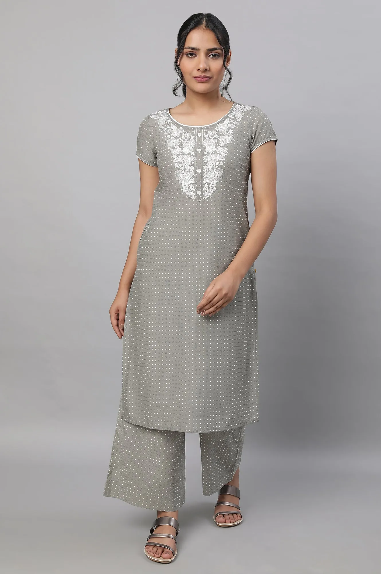 Grey Embroidered kurta & Palazzo Set