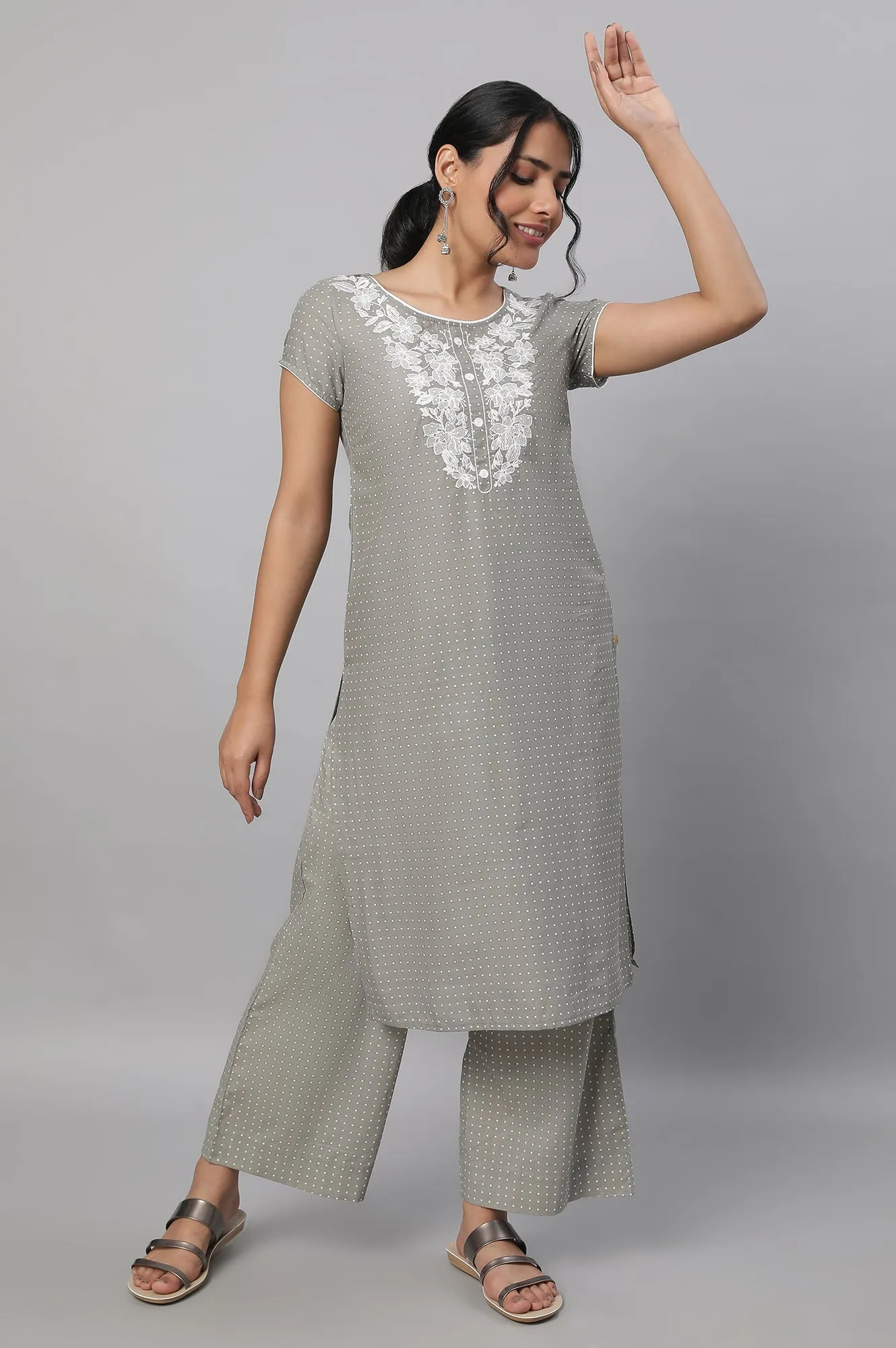 Grey Embroidered kurta & Palazzo Set
