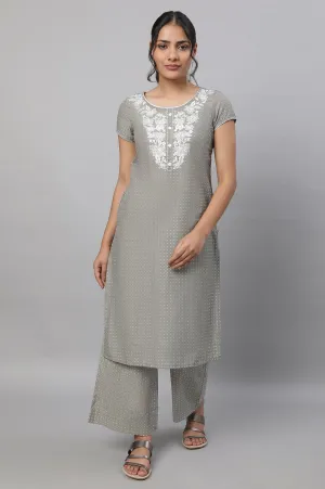 Grey Embroidered kurta & Palazzo Set