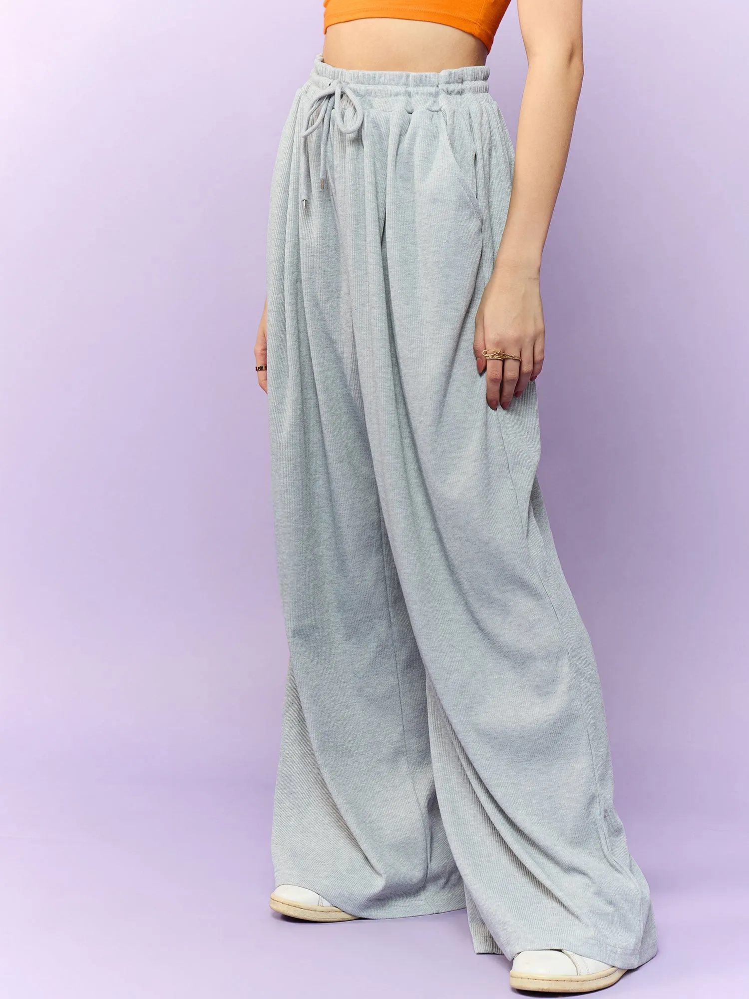 Grey Knit Joggers with Draw String