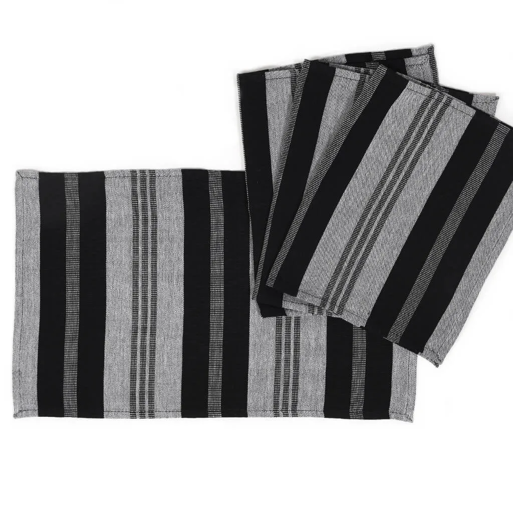 Hand Woven Striped Placemat Set | Black & Gray Stripes