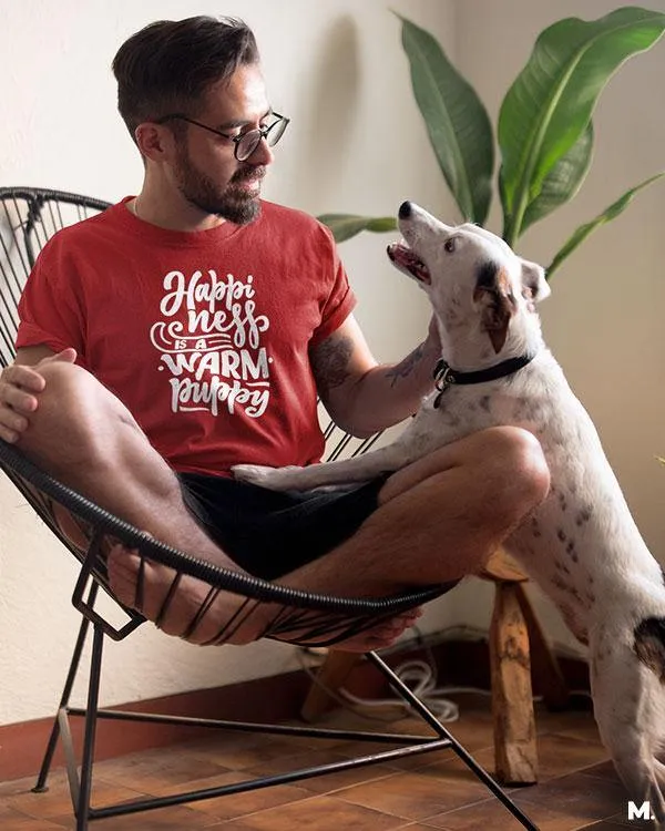 Happiness is a warm puppy printed t shirts
