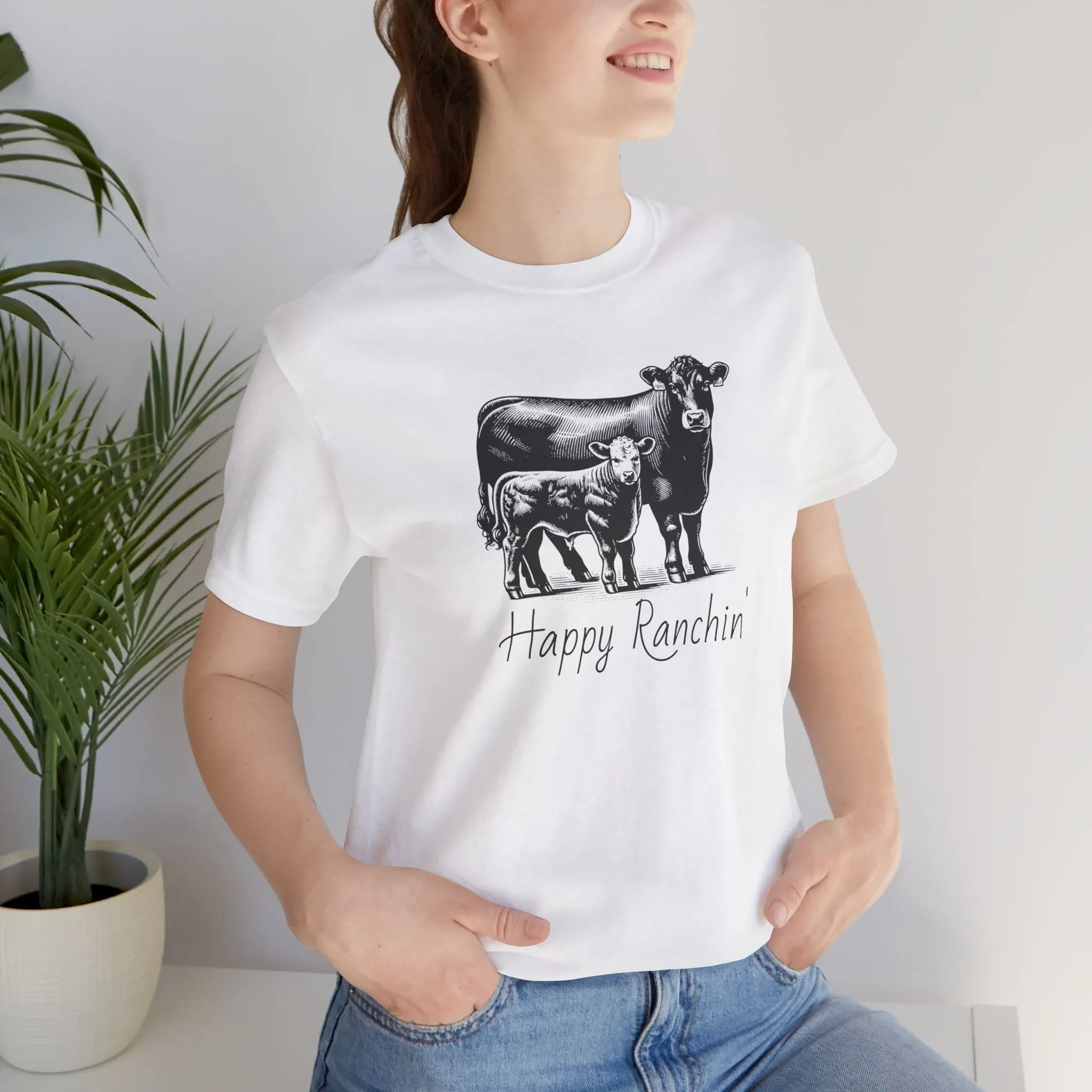 Happy Ranchin' Tee, Ranch T-shirt, Angus Shirt, Eat Beef, Jersey Short Sleeve Tee, Ranch Shirt