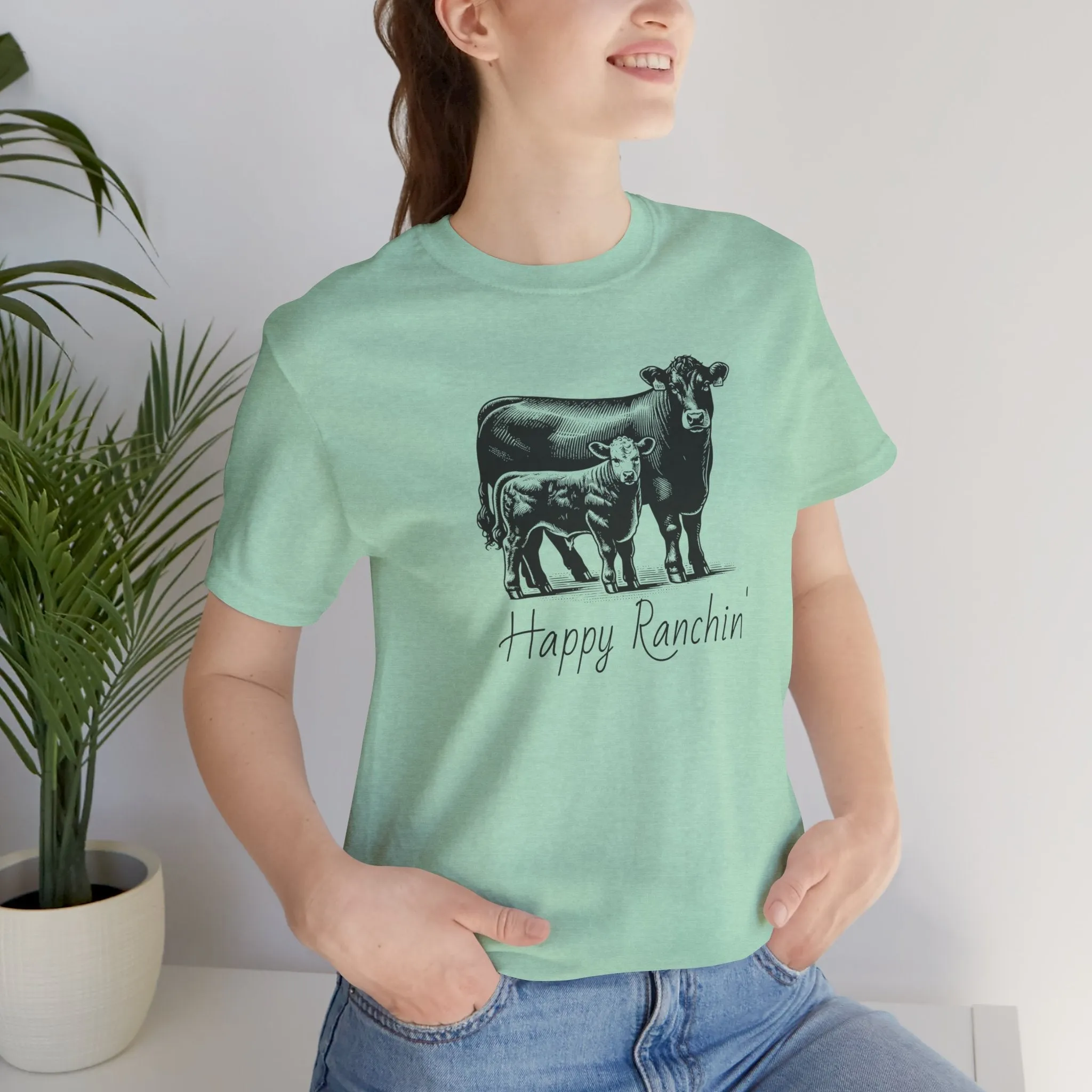 Happy Ranchin' Tee, Ranch T-shirt, Angus Shirt, Eat Beef, Jersey Short Sleeve Tee, Ranch Shirt