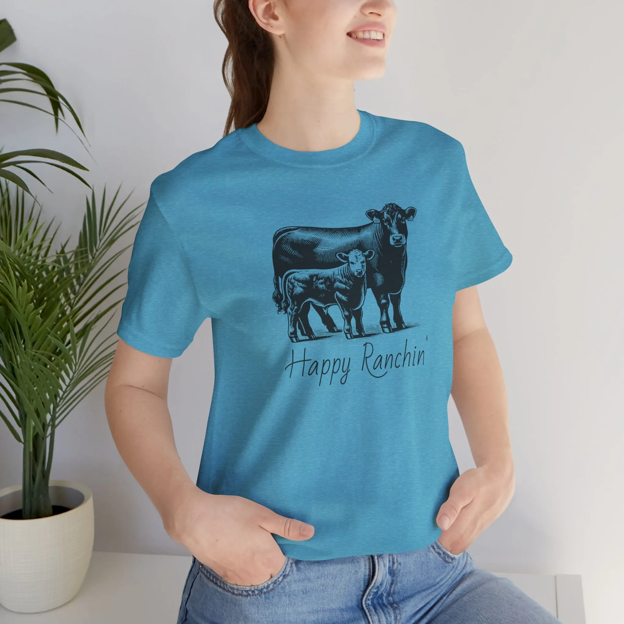 Happy Ranchin' Tee, Ranch T-shirt, Angus Shirt, Eat Beef, Jersey Short Sleeve Tee, Ranch Shirt