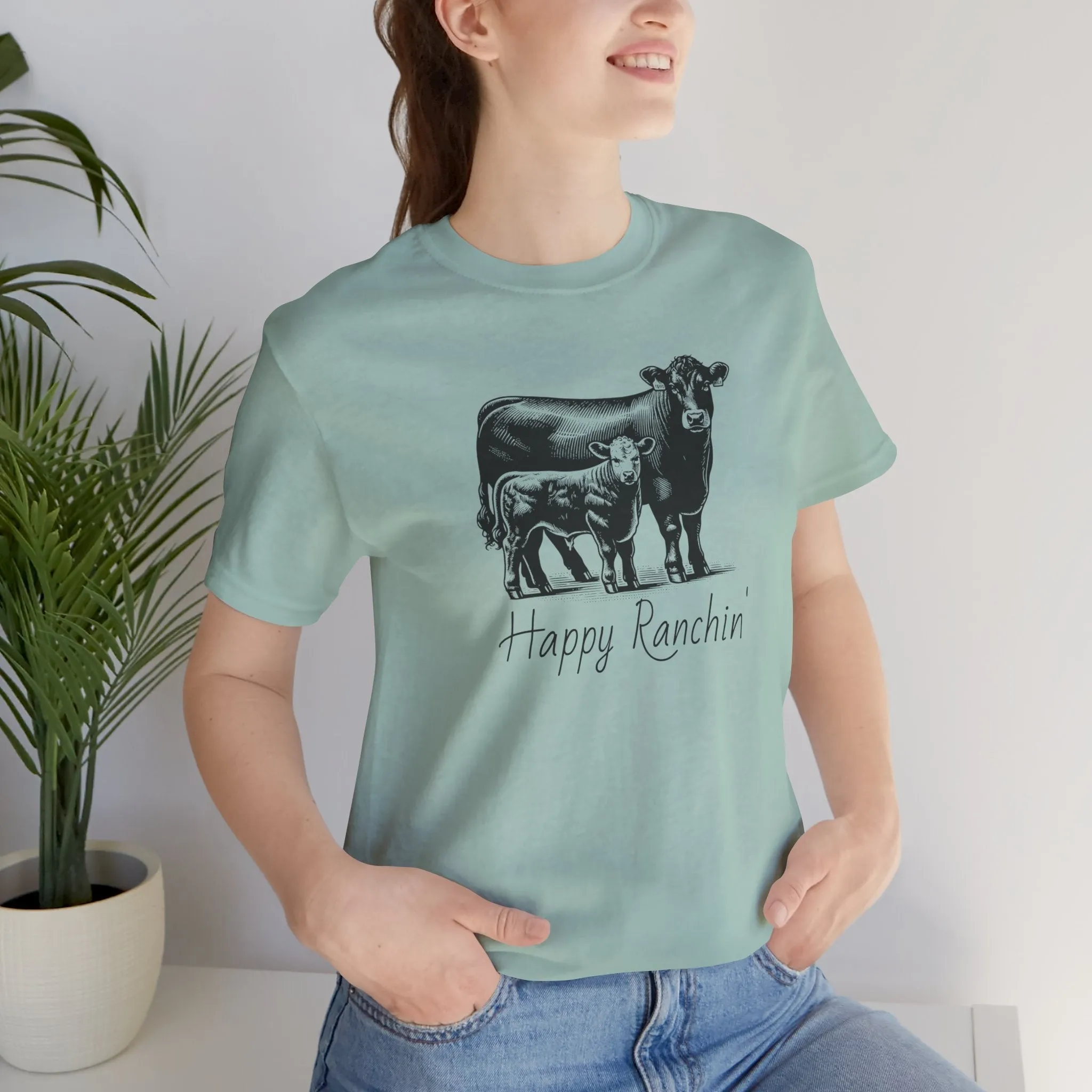 Happy Ranchin' Tee, Ranch T-shirt, Angus Shirt, Eat Beef, Jersey Short Sleeve Tee, Ranch Shirt