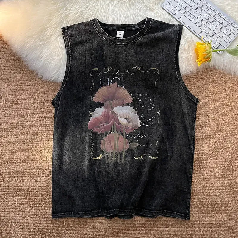 Heavy washing trend sleeveless T-shirt