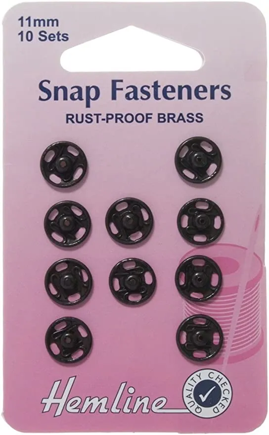 Hemline Sew On Snap Fasteners 11mm: Black