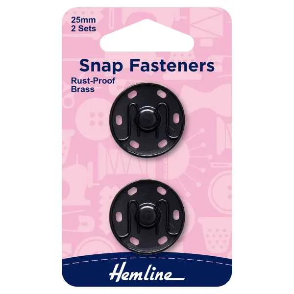 Hemline Sew On Snap Fasteners 25mm Black