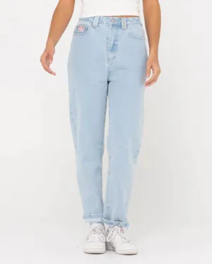 High Straight Mom Jean- Sky Blue Heather