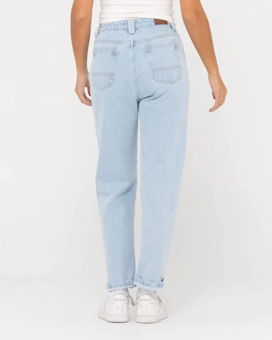 High Straight Mom Jean- Sky Blue Heather