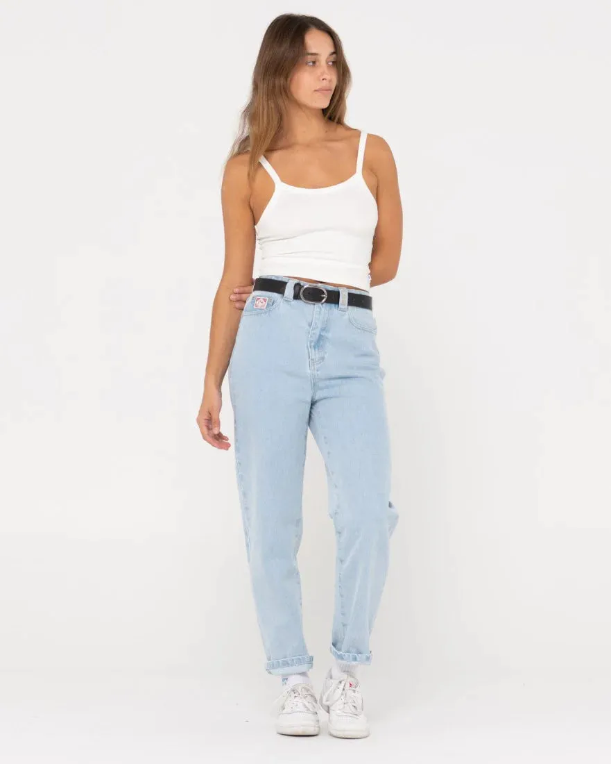 High Straight Mom Jean- Sky Blue Heather