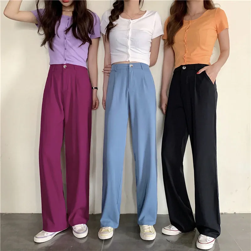High Waist Cute Colors Elegant Wide Leg Pants