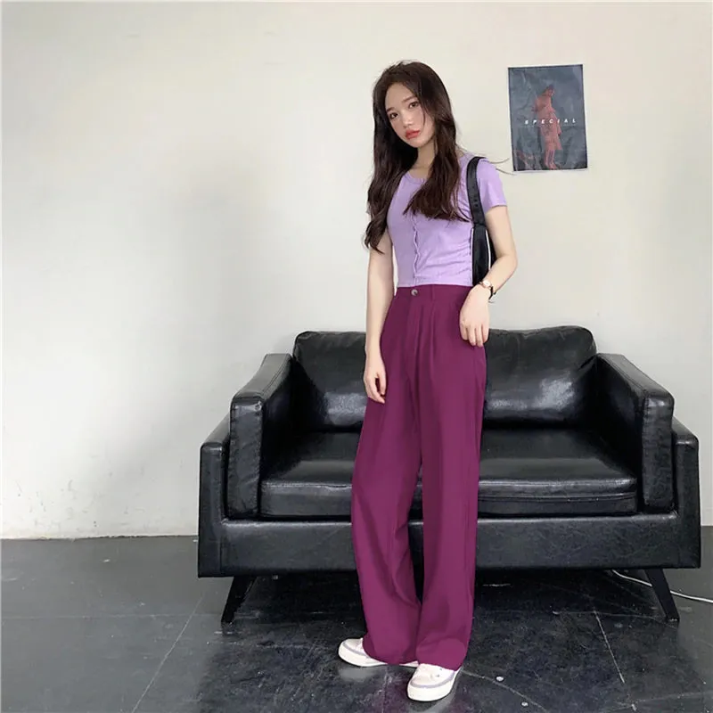 High Waist Cute Colors Elegant Wide Leg Pants