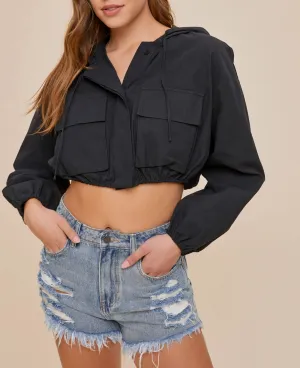 Hooded Square Pocket Cropped Jacket