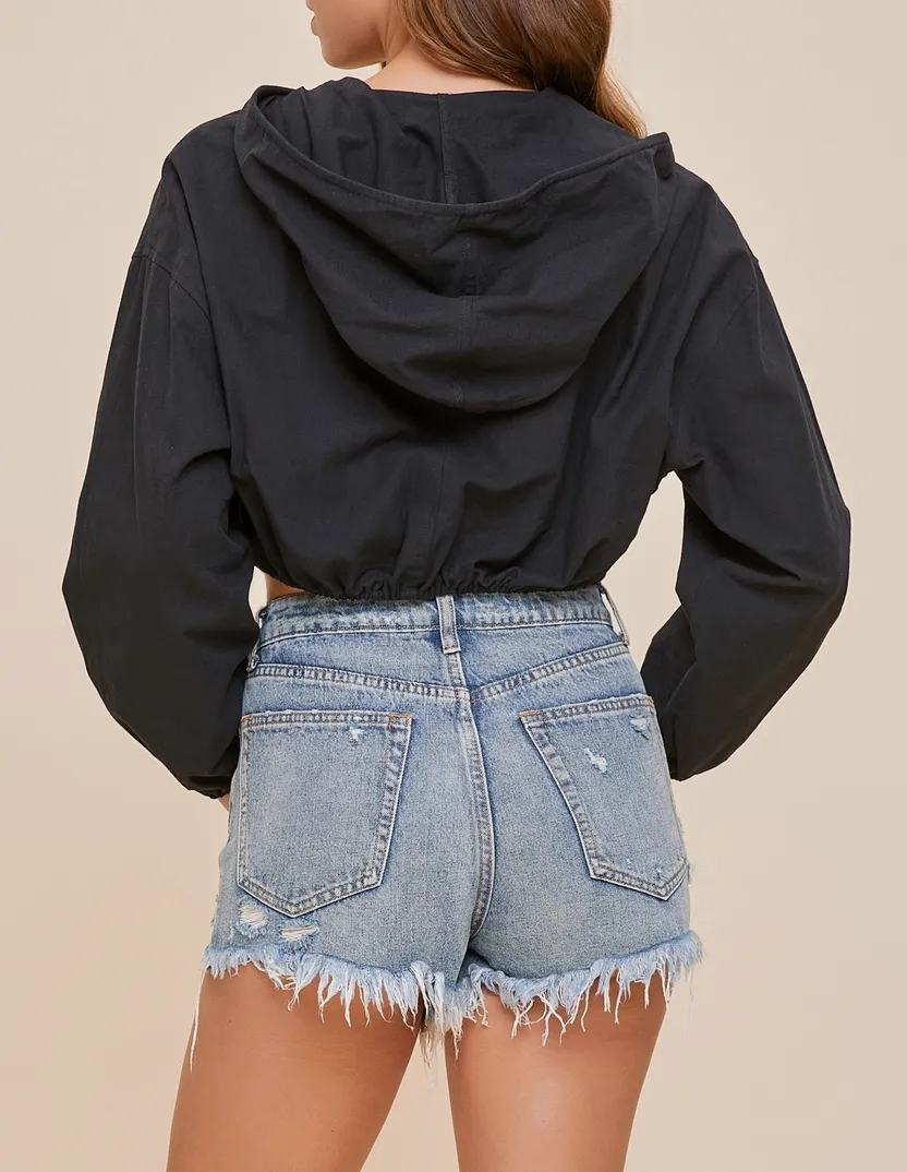 Hooded Square Pocket Cropped Jacket