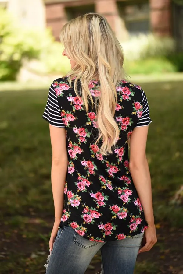 House Party Floral Pocket Top ~ Black