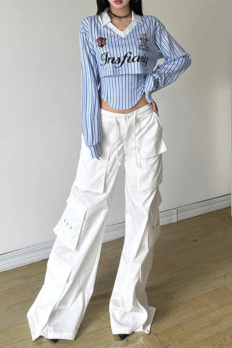 HTT1185 Sporty Striped Corset Shirt Top