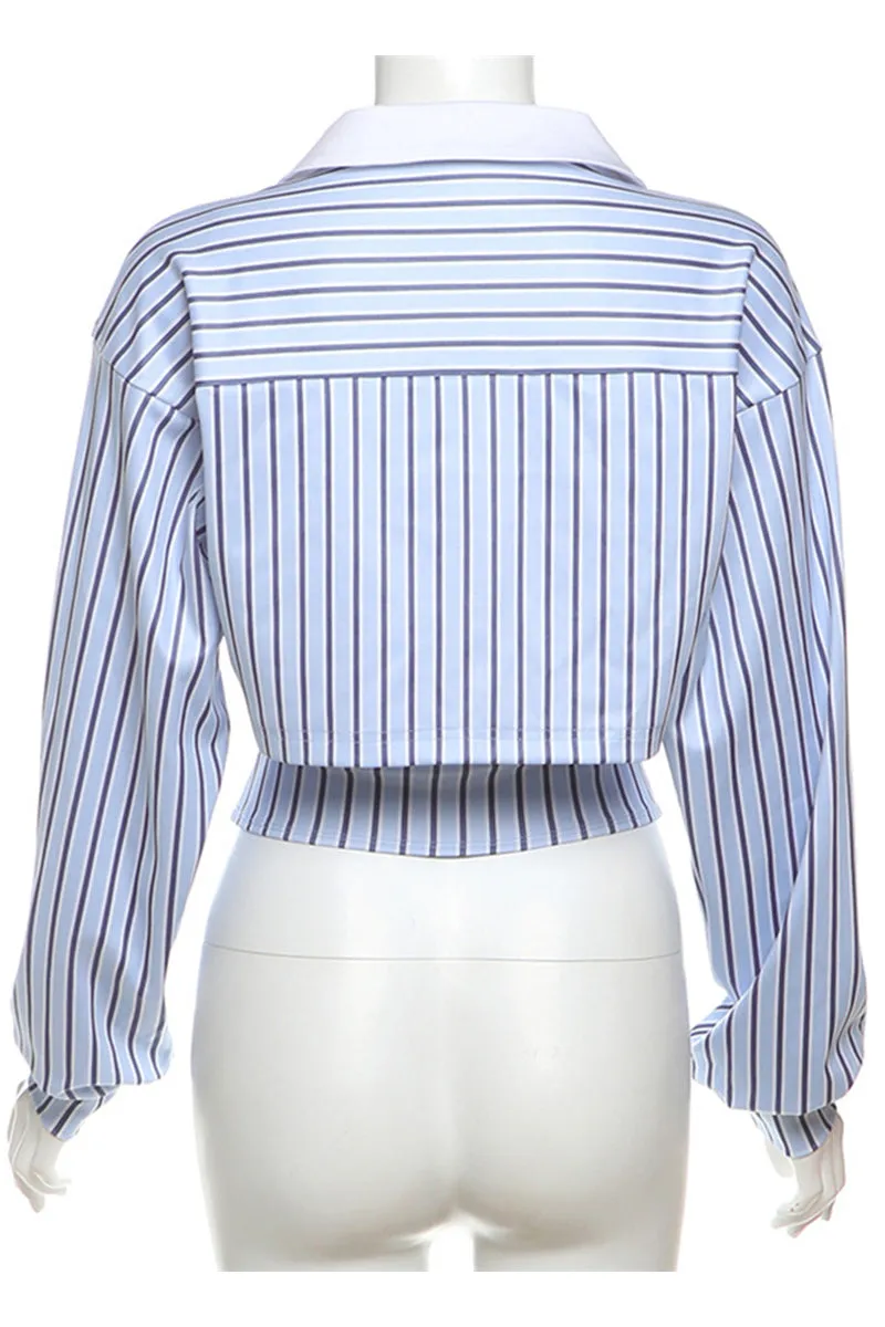 HTT1185 Sporty Striped Corset Shirt Top