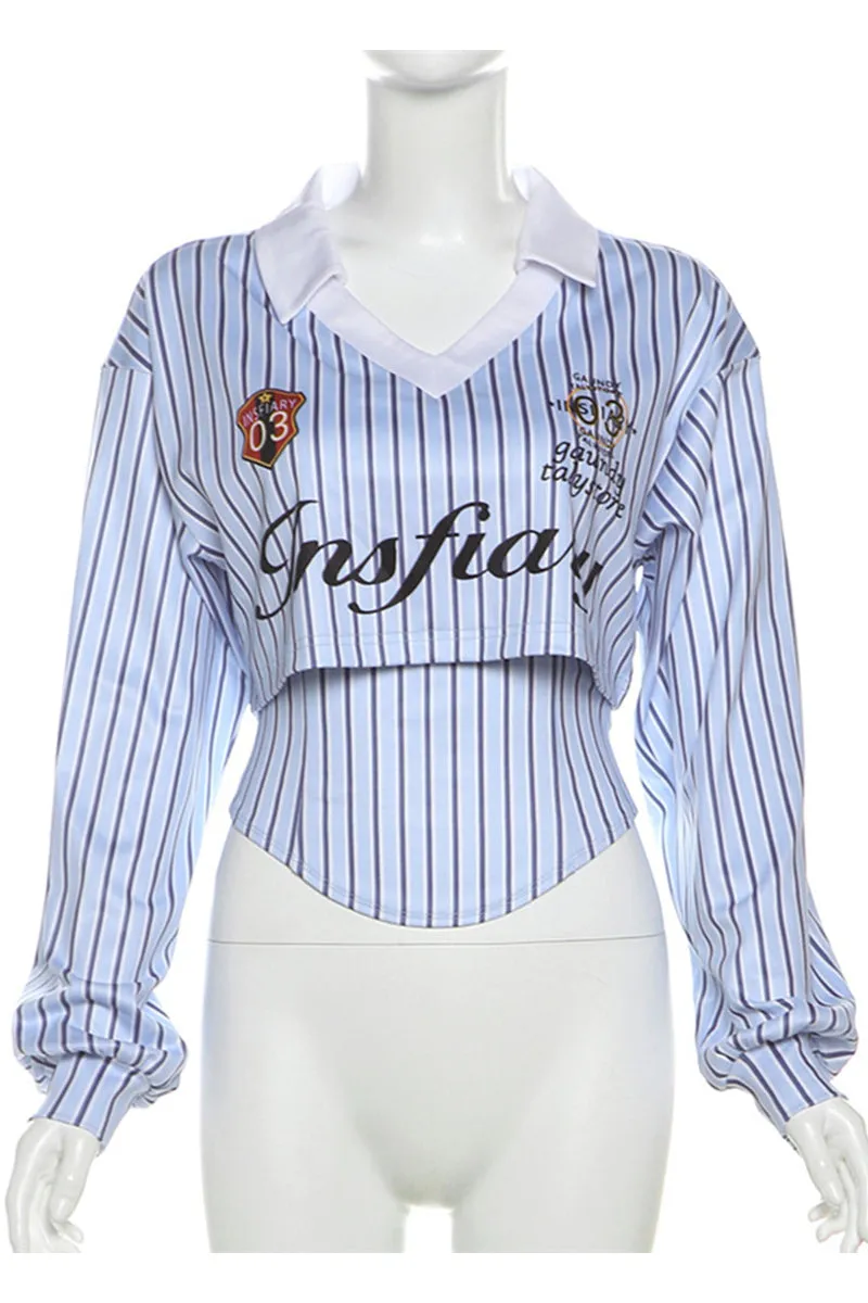 HTT1185 Sporty Striped Corset Shirt Top