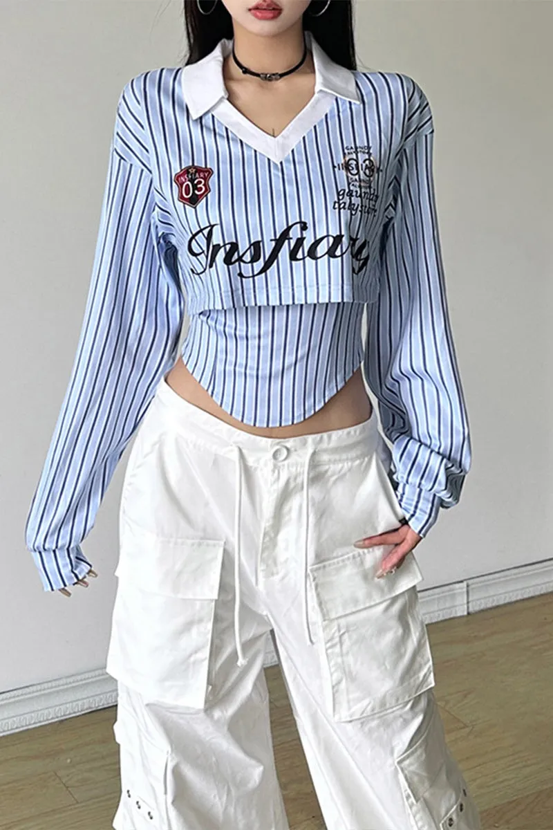 HTT1185 Sporty Striped Corset Shirt Top