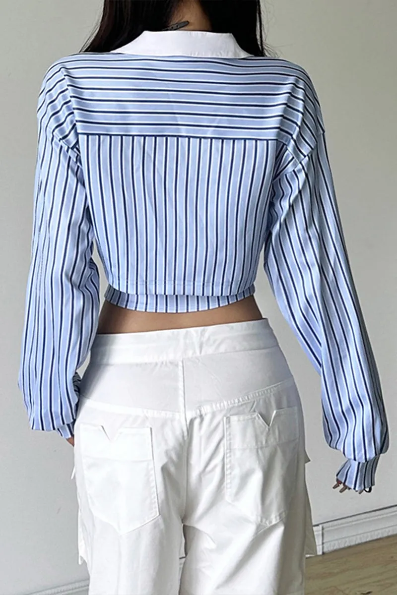 HTT1185 Sporty Striped Corset Shirt Top