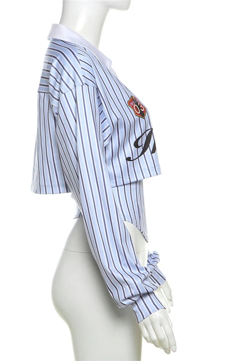 HTT1185 Sporty Striped Corset Shirt Top