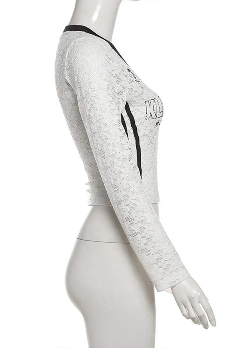 HTT1188 Varsity Lace Long Sleeve Top