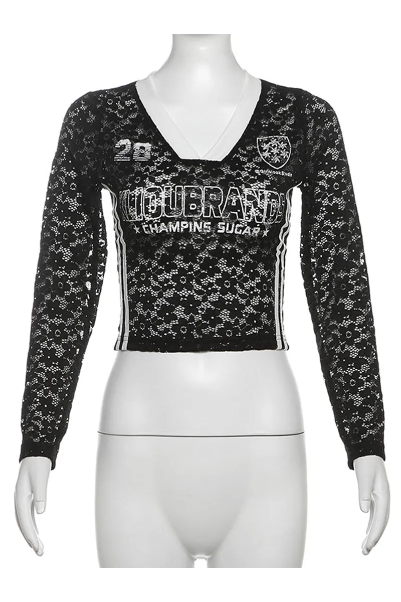 HTT1188 Varsity Lace Long Sleeve Top