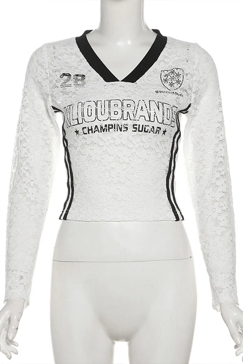 HTT1188 Varsity Lace Long Sleeve Top