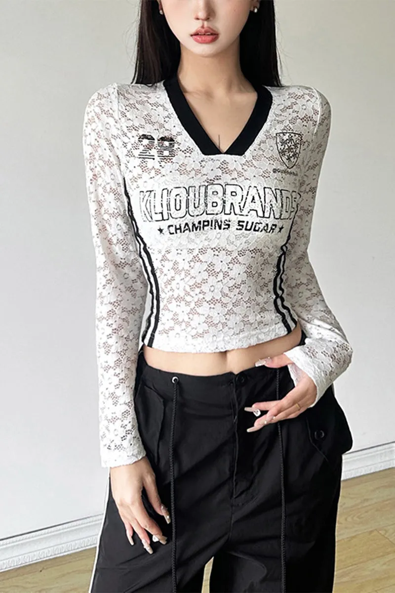 HTT1188 Varsity Lace Long Sleeve Top