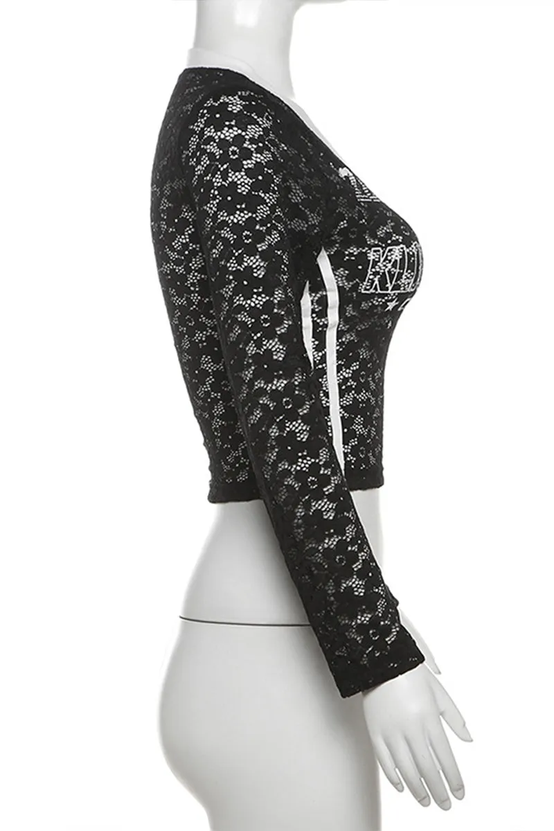 HTT1188 Varsity Lace Long Sleeve Top