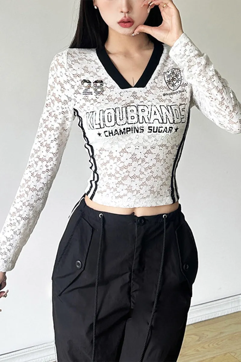 HTT1188 Varsity Lace Long Sleeve Top