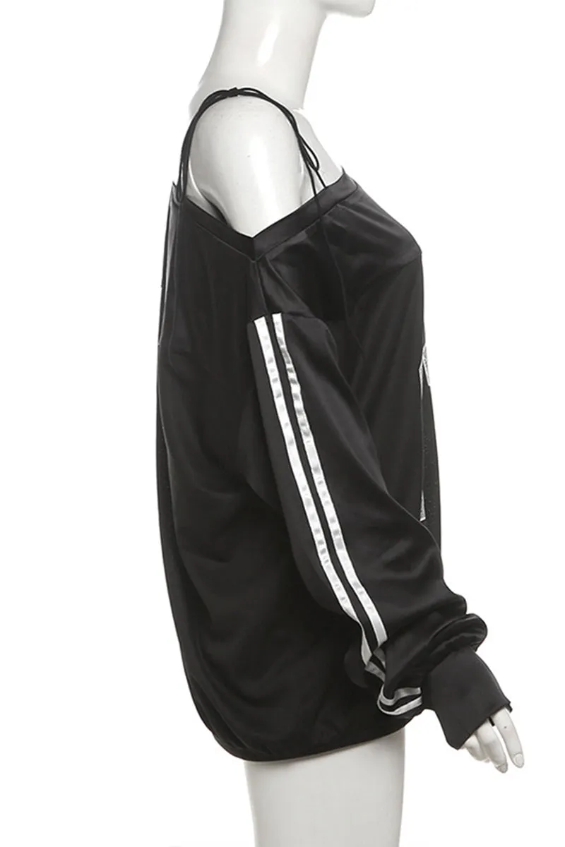 HTT1189 Star Athlete Off-Shoulder Sweatshirt Top